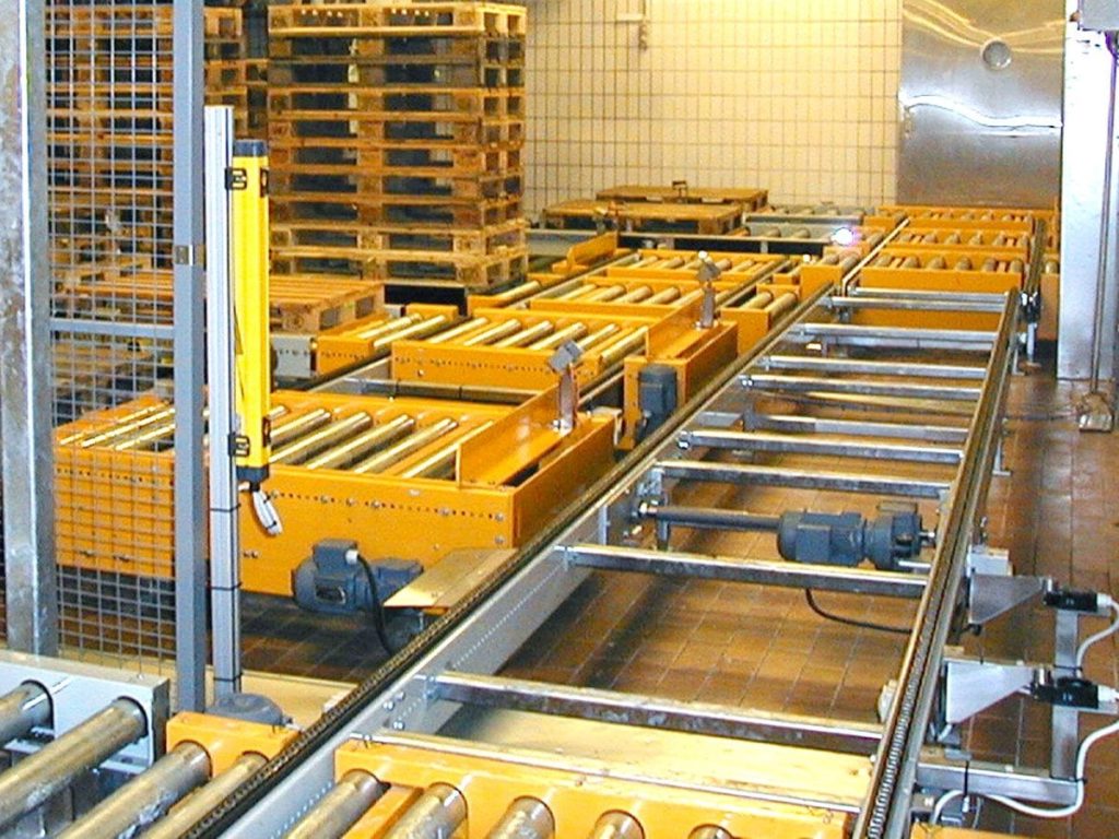 MH Modules PA1500 Lifting And Lowering Roller Conveyor With Chain Conveyor